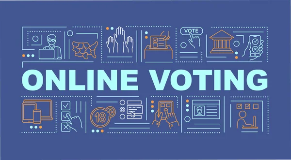 オンライン投票ワードコンセプトバナー 訪問のためのインターネットを使用しなさい 電子投票 海軍の背景に線形アイコンを持つインフォグラフィック 孤立したタイポグラフィ ベクトルアウトラインRgbカラーイラスト — ストックベクタ