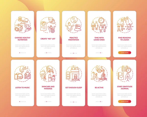Auto Cuidado Onboarding Tela Página Aplicativo Móvel Com Conceitos Definidos —  Vetores de Stock