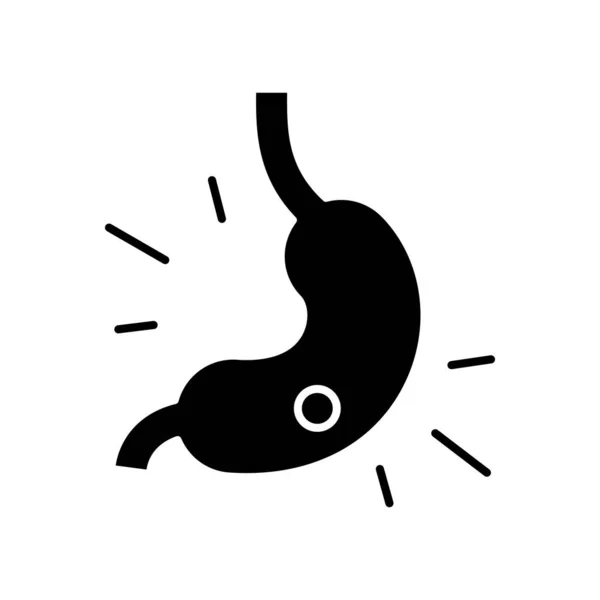 胃炎黒グリフアイコン 胃潰瘍 腹部の痛みだ 胃粘膜 痛みや燃焼痛 胃の炎症を裏地 白い空間にシルエットのシンボル ベクトル分離図 — ストックベクタ