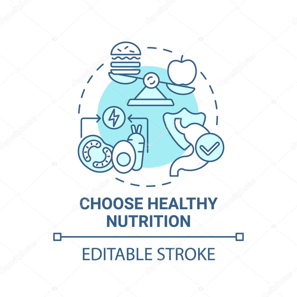 Choose healthy nutrition concept icon. Self care checklist. Delicious organic foods variety. Diet eating idea thin line illustration. Vector isolated outline RGB color drawing. Editable stroke