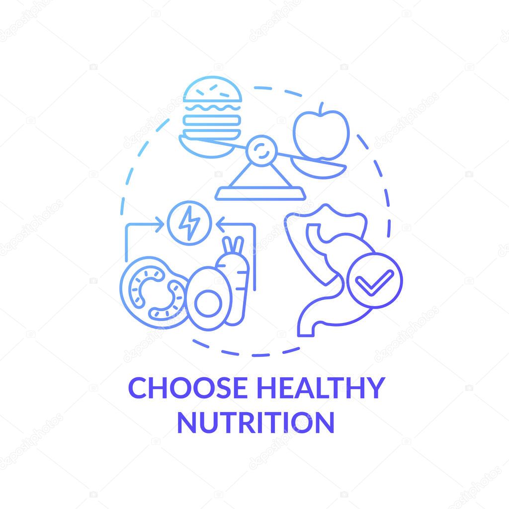 Choose healthy nutrition concept icon. Self care to do list. Body improvement. Healthy organic foods options. Eating plan idea thin line illustration. Vector isolated outline RGB color drawing