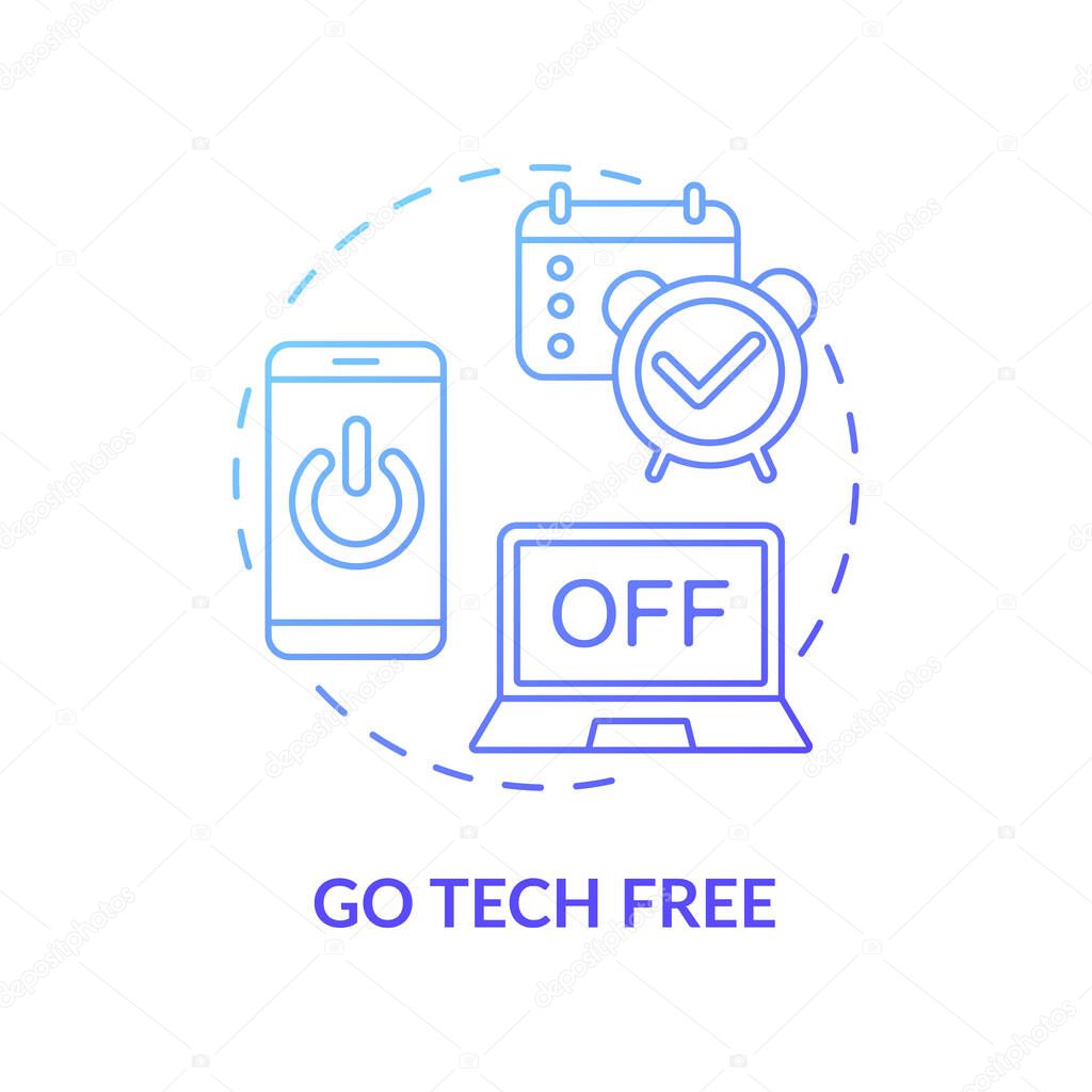 Go tech free concept icon. Me time ideas. Day without digital devices and internet. No phones and computers. Free technology day idea thin line illustration. Vector isolated outline RGB color drawing