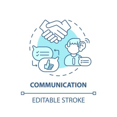 İletişim konsepti simgesi. Yaratıcı düşünen tipler. Geleceğin takım buluşması. İnternet sohbeti fikri ince çizgi çizimi. Vektör izole edilmiş RGB renk çizimi. Düzenlenebilir vuruş