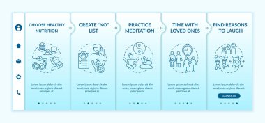 Kişisel bakım kontrol listesi vektör şablonunda. Sevdiklerinle geçirdiğin zaman. Gülmek için sebep bul. Simgeli ilgili mobil web sitesi. Web sayfası basamak ekranları. RGB renk kavramı