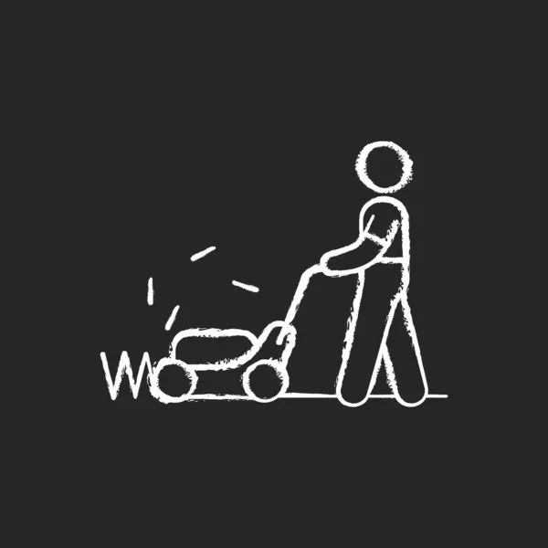 Lawn Mower Chalk White Icon Black Background Groundskeeper Grass Cutter — Stock Vector