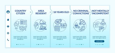 Online oylama sistemi vektör şablonunda. Vatandaş. Suç mahkumiyeti yok. Bölge sakini. Simgeli ilgili mobil web sitesi. Web sayfası basamak ekranları. RGB renk kavramı