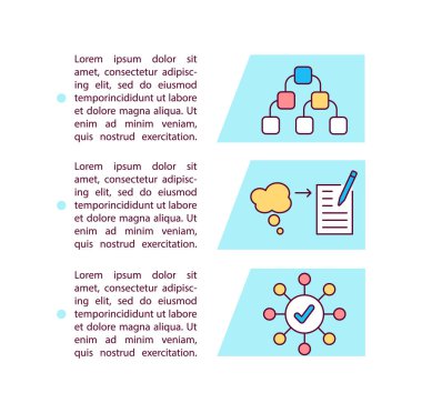 Metin ile zihin haritalama konsepti simgesi. Yandan düşünme. Strateji. Sorun çözme. PPT sayfa vektör şablonu. Broşür, dergi, kitapçık tasarım ögesi doğrusal illüstrasyonlu