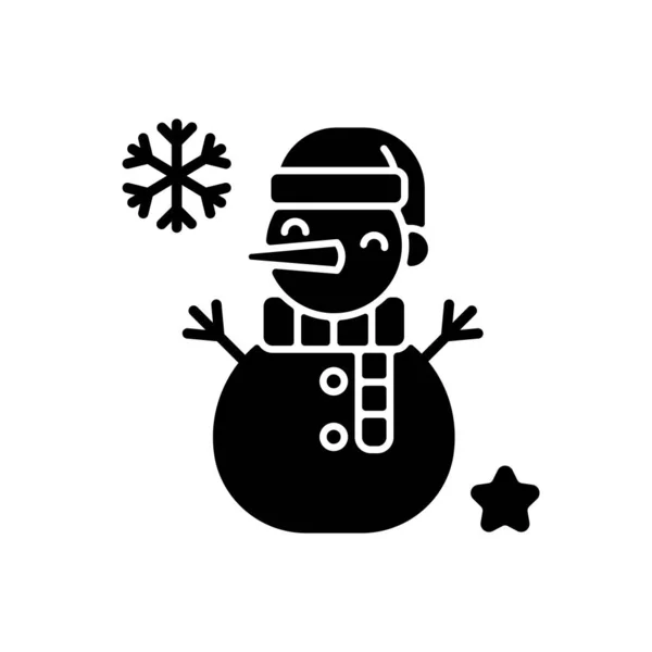 Snowman Black Glyph Icon Snow Sculpture Build Snowball Winter Seasonal — Stock Vector