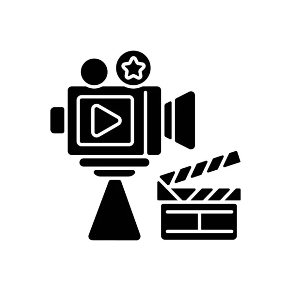 Κινηματογραφική Βιομηχανία Μαύρο Ανάγλυφο Εικονίδιο Βιομηχανία Κινηματογράφου Ταινίες Εταιρείες Παραγωγής — Διανυσματικό Αρχείο
