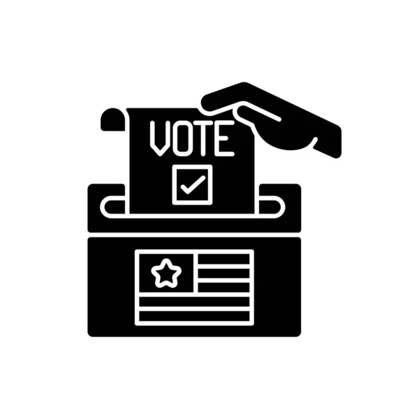 ドロップボックスブラックグリフアイコン 候補者への投票 政治体制 当事者間の競争 世論調査 白い空間にシルエットのシンボル ベクトル分離図 — ストックベクタ