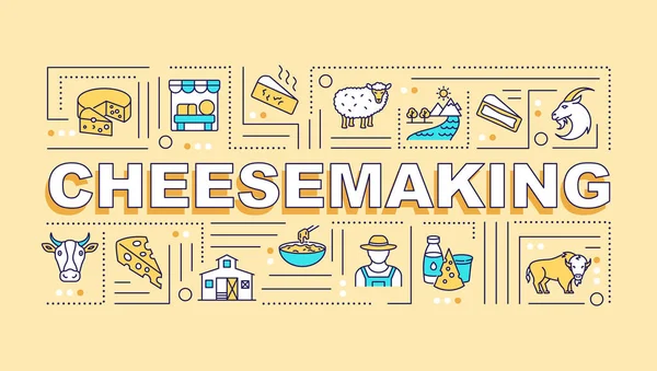 Cheesemaking Word Concepts Banner Conversion Lait Liquide Fromage Ferme Infographies — Image vectorielle