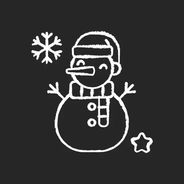 Snowman Chalk White Icon Black Background Snow Sculpture Build Snowball — Stock Vector