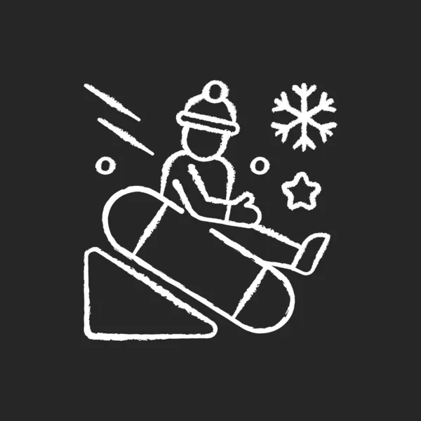 Snow Tubing Kreideweißes Symbol Auf Schwarzem Hintergrund Spaßige Kinder Fahren — Stockvektor