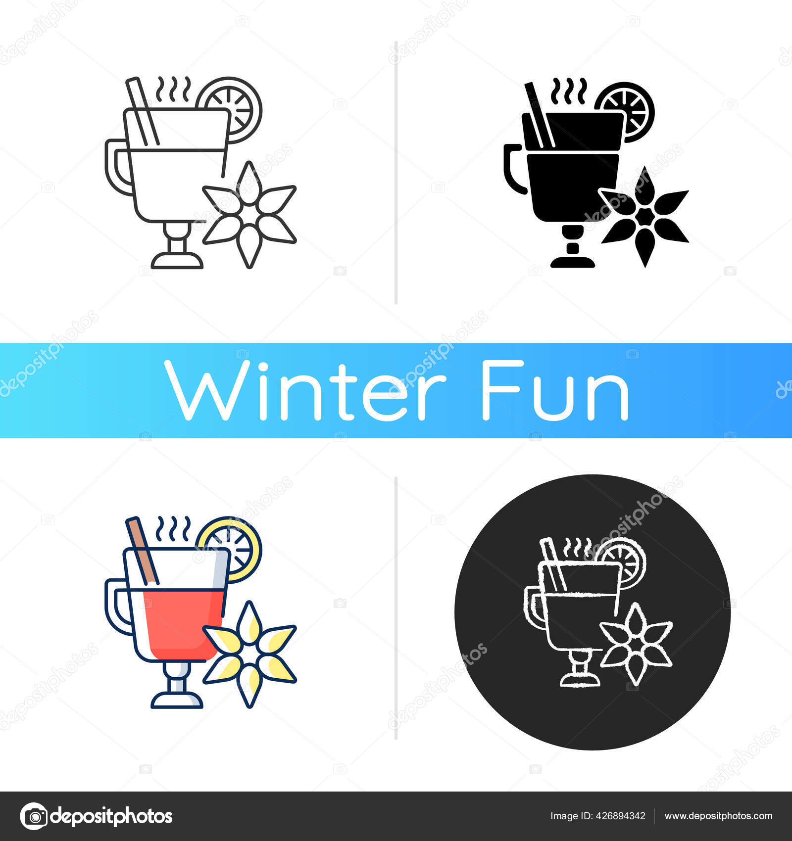 Icono Del Vino Caliente Receta Tradicional Bebidas Navideñas Bebida  Invierno Vector de stock #426894342 de ©IMG visuals icons, image size:1600x1700