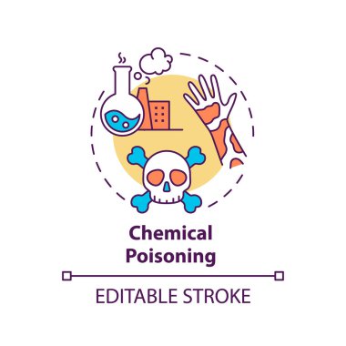 Kimyasal zehirlenme konsepti ikonu. İşle ilgili yaralanmalar. İş yerinde tehlikeli sıvılar var. Farklı zehirlenme fikri ince çizgi çizimi. Vektör izole edilmiş RGB renk çizimi. Düzenlenebilir vuruş