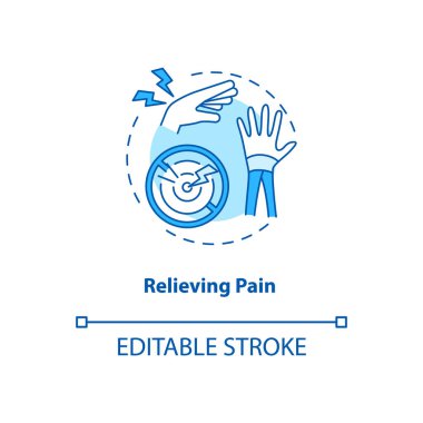 Acı turkuaz konsept ikonunu rahatlat. Yara iyileşiyor. Vücudunda iltihap var. Burkulmayı azaltır. Kineziyoloji fikri ince çizgi çizimi. Vektör izole edilmiş RGB renk çizimi. Düzenlenebilir vuruş