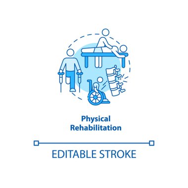 Fiziksel rehabilitasyon turkuvaz konsept ikonu. Fizyoloji terapisti. Travma tedavisi. Kineziyoloji fikri ince çizgi çizimi. Vektör izole edilmiş RGB renk çizimi. Düzenlenebilir vuruş