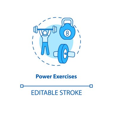 Güç egzersizi konsept simgesi. Ağırlık kaldırma. Halterli bir sporcu. Jimnastik. Kineziyoloji fikri ince çizgi çizimi. Vektör izole edilmiş RGB renk çizimi. Düzenlenebilir vuruş