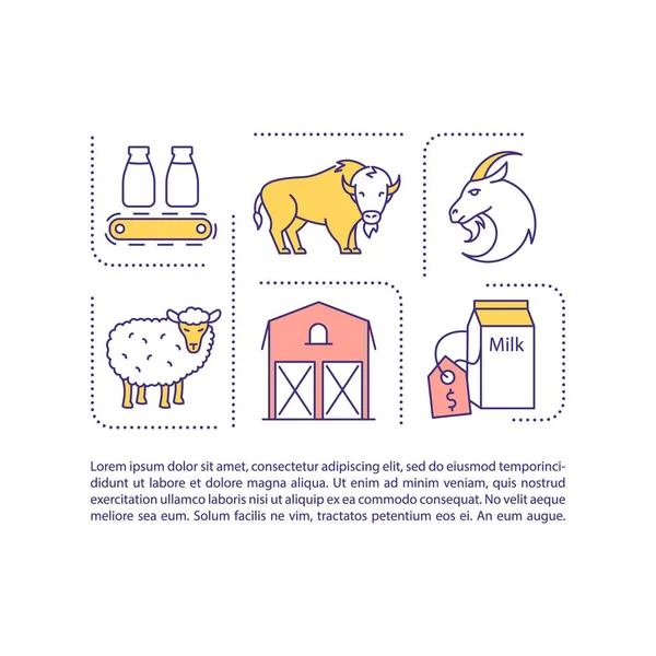 Ikon Konsep Pertanian Susu Dengan Teks Kambing Domba Kerbau Produksi - Stok Vektor