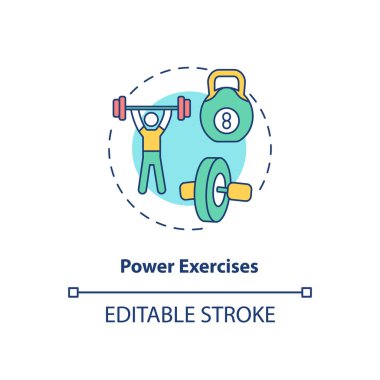 Güç egzersizi konsepti ikonu. Ağırlık kaldırma. Halterli bir sporcu. Jimnastik. Vücut sağlığı. Kineziyoloji fikri ince çizgi çizimi. Vektör izole edilmiş RGB renk çizimi. Düzenlenebilir vuruş