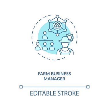 Çiftlik işletmeleri yöneticisi konsepti. En iyi tarım kariyerleri. Yönetim endüstrisinin yönetimi ince çizgili çizgiler çiziyor. Vektör izole edilmiş RGB renk çizimi. Düzenlenebilir vuruş