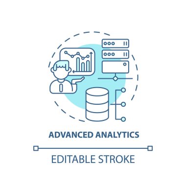 Gelişmiş analitik konsept ikonu. Dijital danışmanlık fikri ince çizgi çizimi. Öngörülerde bulunmak, tavsiyelerde bulunmak. Vektör izole edilmiş RGB renk çizimi. Düzenlenebilir vuruş