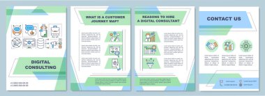 Dijital danışmanlık broşürü. Müşteri haritası broşürü, broşür, broşür baskısı, lineer simgelerle kaplama tasarımı. Dergiler için vektör planları, yıllık raporlar, reklam posterleri