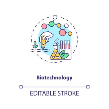 Biyoteknoloji konsepti ikonu. Yenilikçi tarım teknolojisi. İnce çizgi çizimi fikrini geliştirmek için teknolojiler geliştirin. Vektör izole edilmiş RGB renk çizimi. Düzenlenebilir vuruş