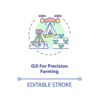 Hassas çiftçilik konsepti için GiS. Tarım alanında bilgi teknolojisi. Tarım arazilerinin detaylı analizi ince çizgi çizimi. Vektör izole edilmiş RGB renk çizimi. Düzenlenebilir vuruş