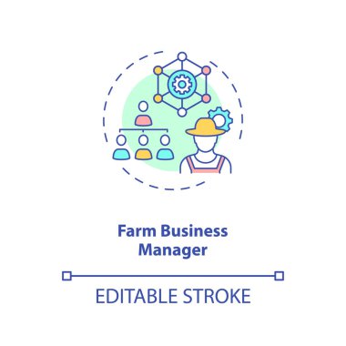 Çiftlik işletmeleri yöneticisi konsepti. En iyi tarım kariyerleri. Yönetim hesapları ince çizgi çizimi fikri. Vektör izole edilmiş RGB renk çizimi. Düzenlenebilir vuruş