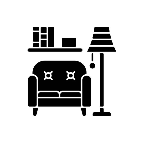 Wohnzimmermöbel Schwarzes Glyphen Symbol Einrichtungsgegenstände Sofas Und Sofas Stilvolle Räume — Stockvektor