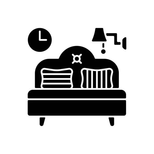 Slaapkamermeubels Zwart Glyph Icoon Beddengoed Huisraad Bed Matras Interieur Ontwerp — Stockvector