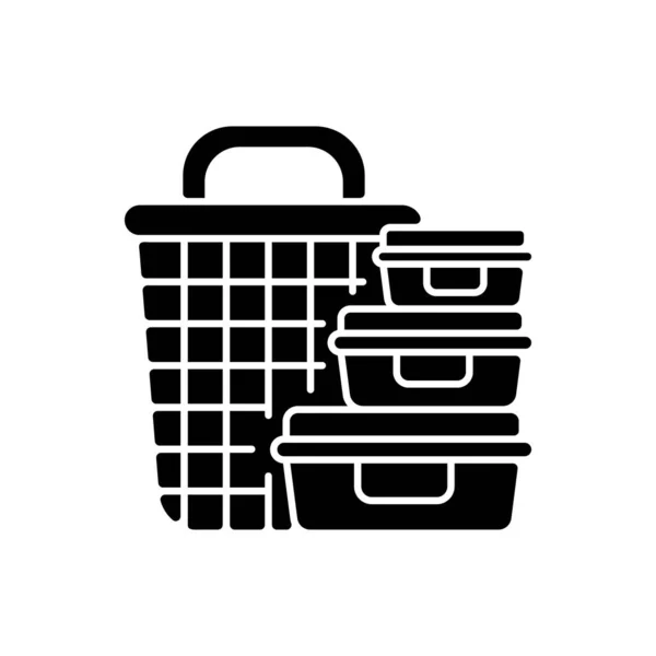 存储容器黑色字形图标 洗衣篮 塑料袋 易受害产品保护 白色空间上的轮廓符号 矢量孤立的说明 — 图库矢量图片
