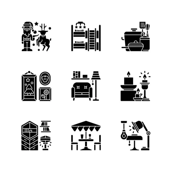 장식검은 아이콘은 공간에 설정되어 크리스마스 디오르 아기방이요 도구들 프레임 실루엣 — 스톡 벡터