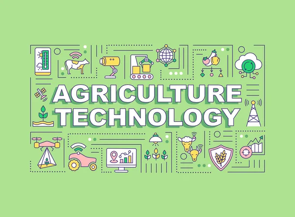 Tarım teknolojisi kelimesi sancak kavramını içeriyor. Akıllı çiftçilik. Yeşil arkaplanda doğrusal simgeleri olan bilgi grafikleri. İzole tipografi. Vektör çizgisi RGB renk çizimi