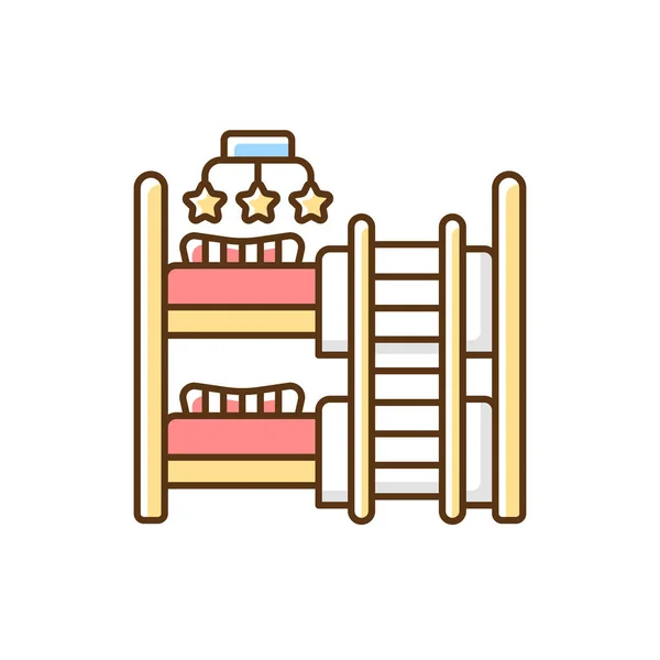 Дитяча Дитяча Меблі Кімнати Значок Кольору Rgb Двоярусні Ліжка Дитяча — стоковий вектор