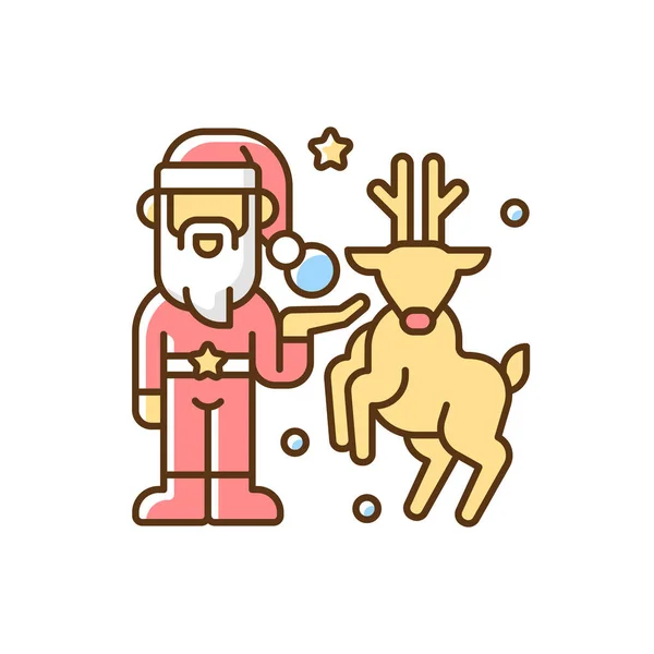 Weihnachtsdekor Rgb Farb Symbol Künstlicher Baumschmuck Weihnachtsmann Und Rentier Kränze — Stockvektor