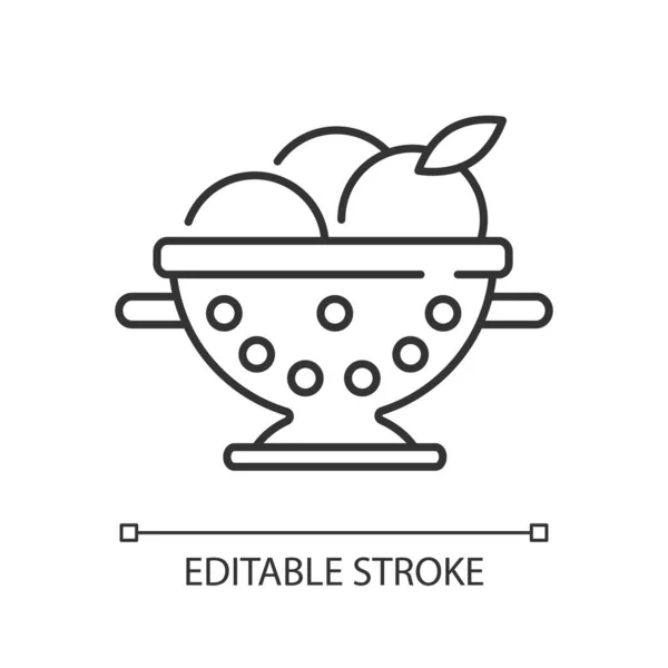 Colador Icono Lineal Colador Para Enjuagar Frutas Lavar Las Frutas — Vector de stock