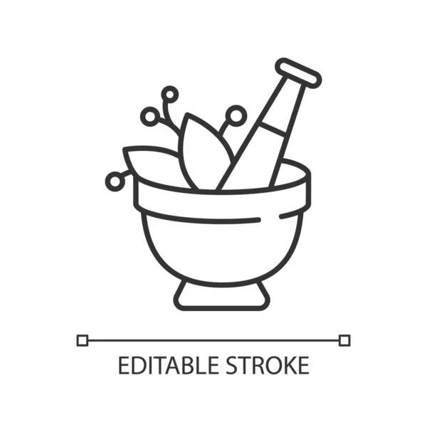 Mortel Stamper Lineair Pictogram Keukengereedschap Kruiden Gaas Kookgerei Kruiden Mengen — Stockvector