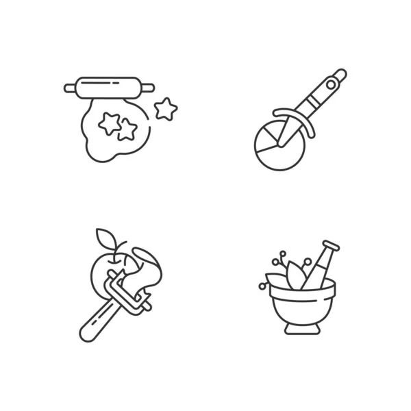 Кухонне Начиння Лінійний Набір Піктограм Різак Печива Ножем Піци Рослинна — стоковий вектор