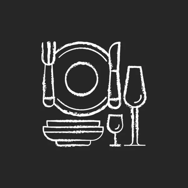 Utensilios Cocina Tiza Icono Blanco Sobre Fondo Negro Equipo Servicio — Vector de stock