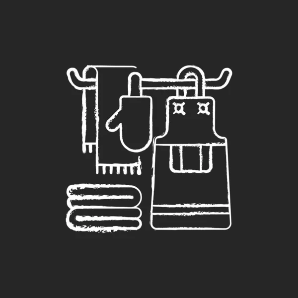 Cocina Lino Tiza Icono Blanco Sobre Fondo Negro Delantal Paños — Vector de stock