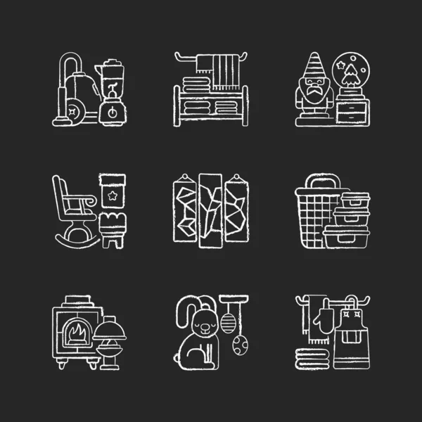 Home Decor Chalk White Icons Set Black Background House Appliances — Stock Vector