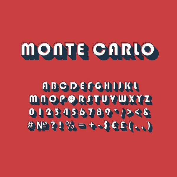 Monte Carlo Vintage Vector Alphabet Set Retro Bold Font Typeface — Stock Vector