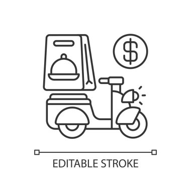 Teslimat ücreti doğrusal simgesi. Kurye servisi. Çevrimiçi sipariş. Tüketicilerden para topluyorum. İnce çizgi özelleştirilebilir illüstrasyon. Contour sembolü. Vektör izole çizim. Düzenlenebilir vuruş