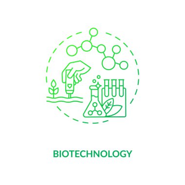 Biyoteknoloji konsepti ikonu. Yenilikçi tarım teknolojisi. Bitkilerin yaşam gücünü arttırmak için teknolojiler geliştirmek ince çizgi çizimi fikri. Vektör izole edilmiş RGB renk çizimi