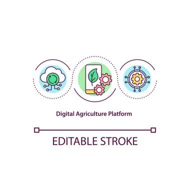 Dijital tarım platformu konsepti ikonu. Agronomik bilgi ve yenilikler. Akıllı çiftlik fikri ince çizgi çizimi. Vektör izole edilmiş RGB renk çizimi. Düzenlenebilir vuruş.