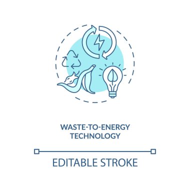 Waste to energy technology blue concept icon. Reuse of natural resources. Environment protection. Biophilia idea thin line illustration. Vector isolated outline RGB color drawing. Editable stroke clipart