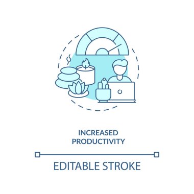 Verimliliğin artması mavi konsept ikonu. Rahat bir ofis. Sağlıklı bir şirket ortamı. Biyofili fikri ince çizgi çizimi. Vektör izole edilmiş RGB renk çizimi. Düzenlenebilir vuruş