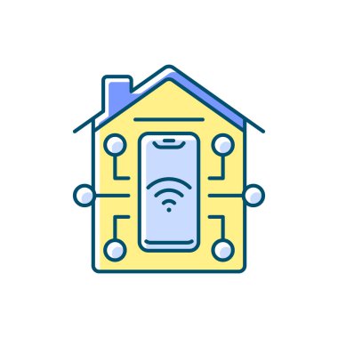 Uzaktan erişim RGB renk simgesi. Farklı ev fütüristik cihazlarını kontrol etmek için akıllı ev mobil uygulaması. Dijital ev sistemi. İzole vektör illüstrasyonu